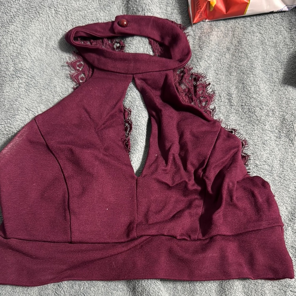 Lulus Burgundy Lace Halter Top XS